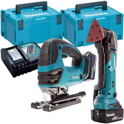 Makita T4T5180TJ 18V Multi Tool + Jigsaw Twin Pack with 2 x 5.0Ah Batteries & Charger in Case