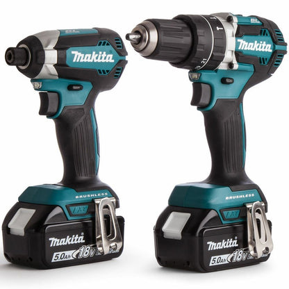 Makita DLX2180TJ 18V LXT Brushless Combi Drill + Impact Driver Twin Kit With 2 x 5.0Ah Batteries, Charger In Case