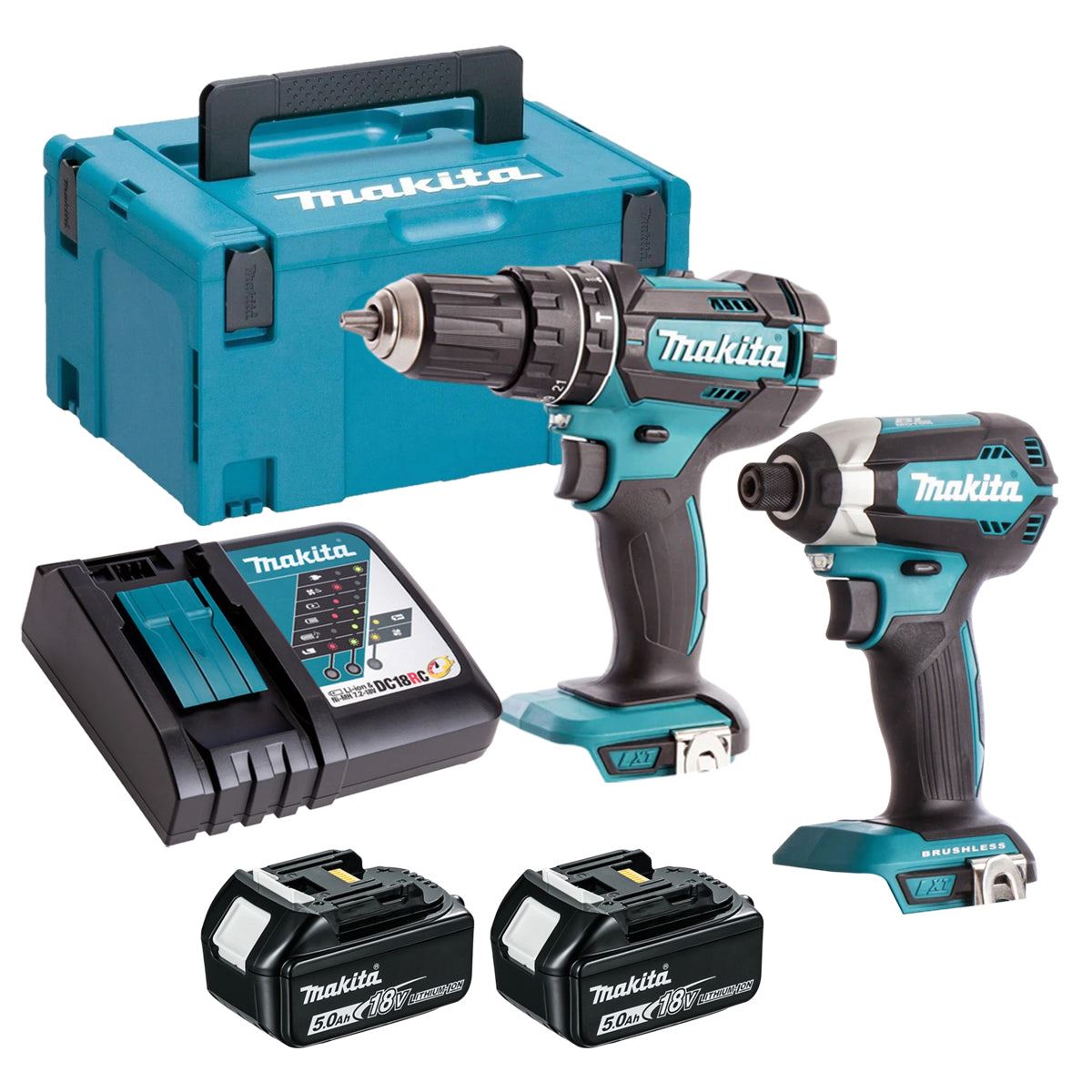 Makita 18V 2 Piece Power Tool Kit with 2 x 5.0Ah Batteries T4TKIT-16435