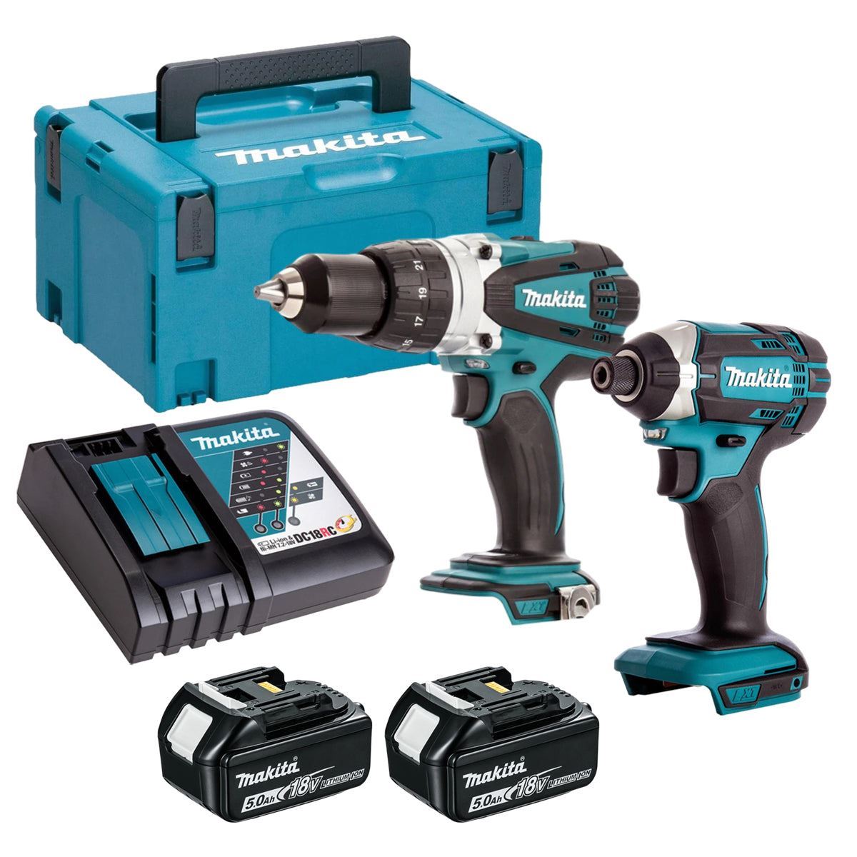 Makita 18V Combi Drill & Impact Driver 2 x 5.0Ah Battery & Charger T4TKIT-16440