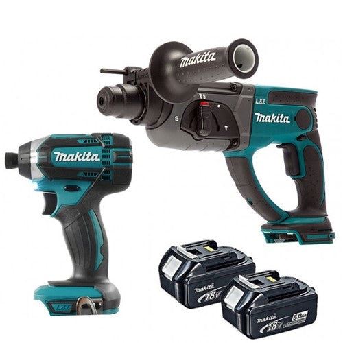 Makita 2 Piece 18V Kit SDS+ Hammer + Impact Driver + 2 x 5Ah Batteries
